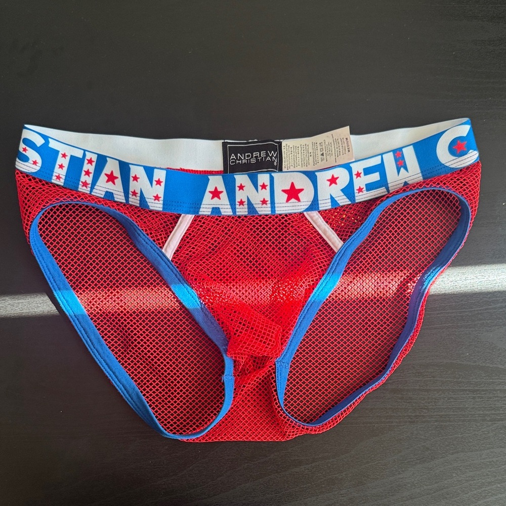 Andrew Christian Red and Blue Mesh Briefs